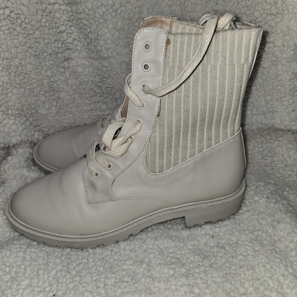 Crown & Ivy Cream Lace-Up Boots